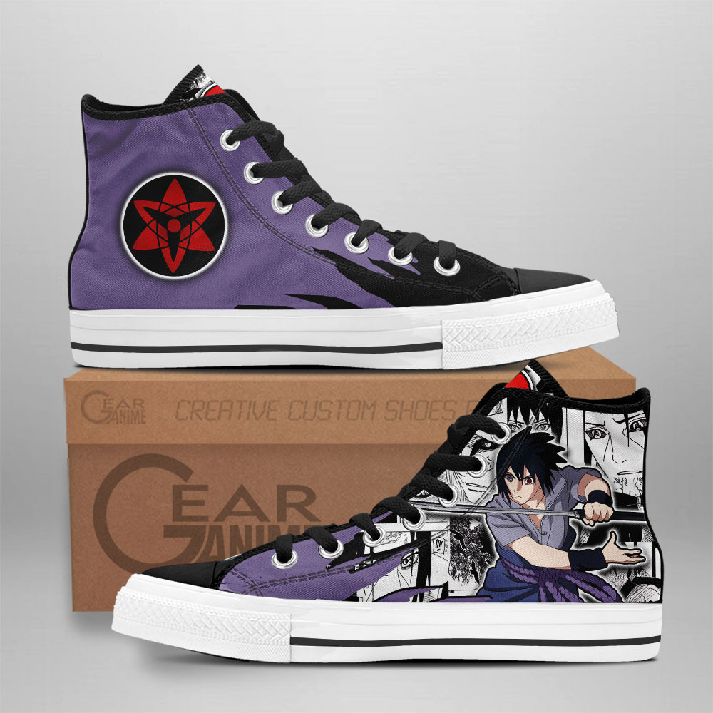Naruto Converse - Sasuke Uchiha High Top Shoes Mix Manga | Anime Converse AG0512