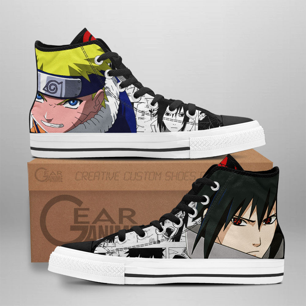 Naruto Converse - Sasuke Uchiha and Nrt Uzumaki High Top Shoes Mix Manga | Anime Converse AG0512