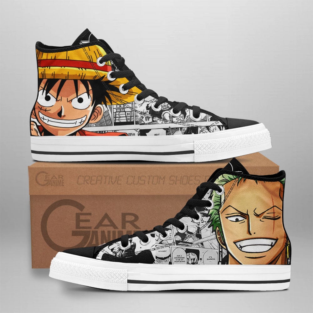 One Piece Converse - Luffy and Roronoa Zoro High Top Shoes Mix Manga | Anime Converse AG0512